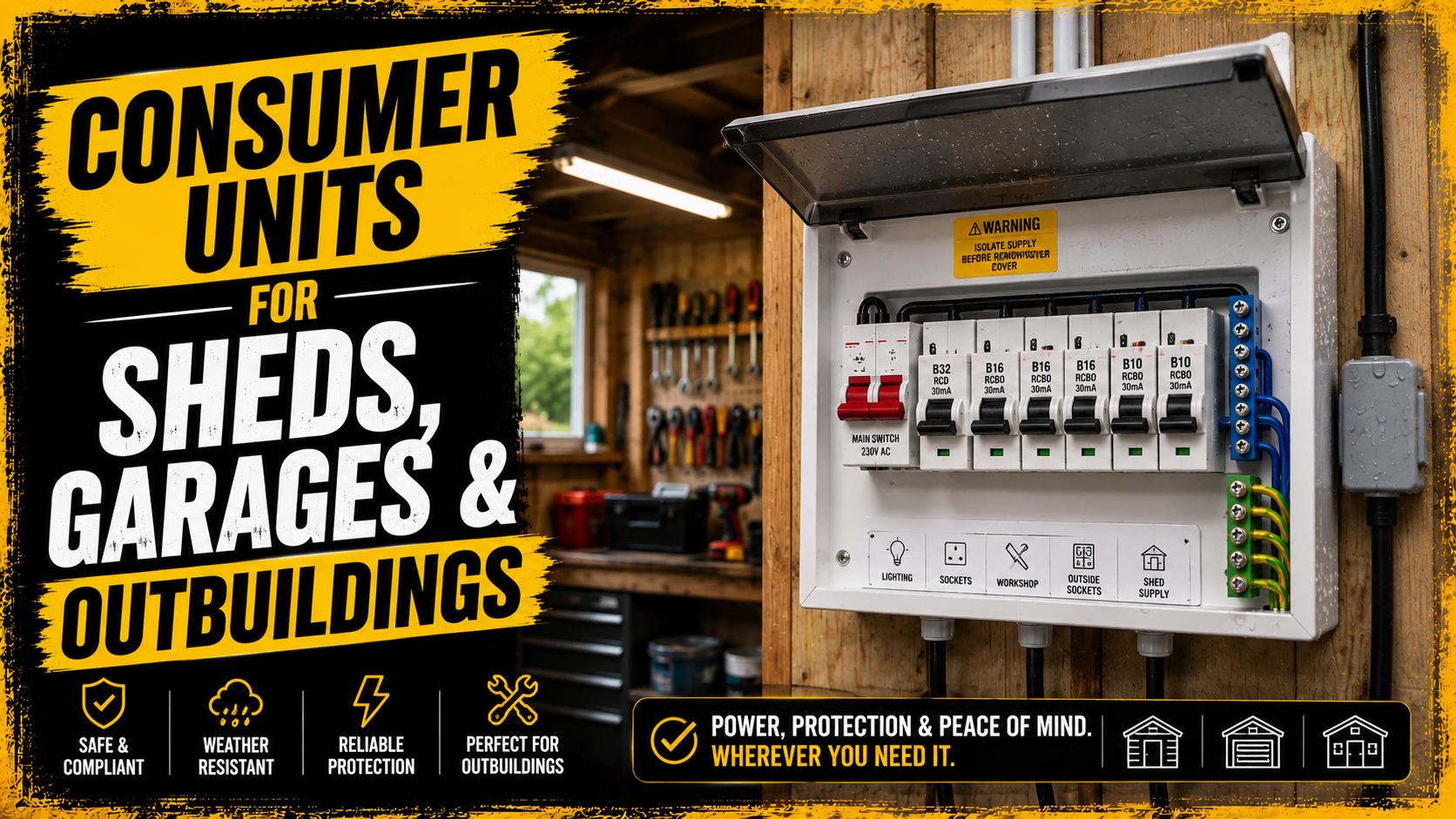 Consumer units for sheds garages outbuildings